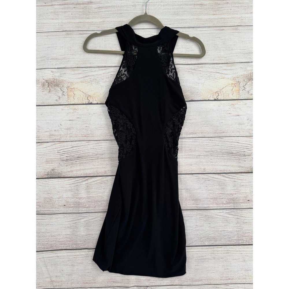 Frederick's of Hollywood Mini Dress Women S Black Lace Halter Bodycon NEW